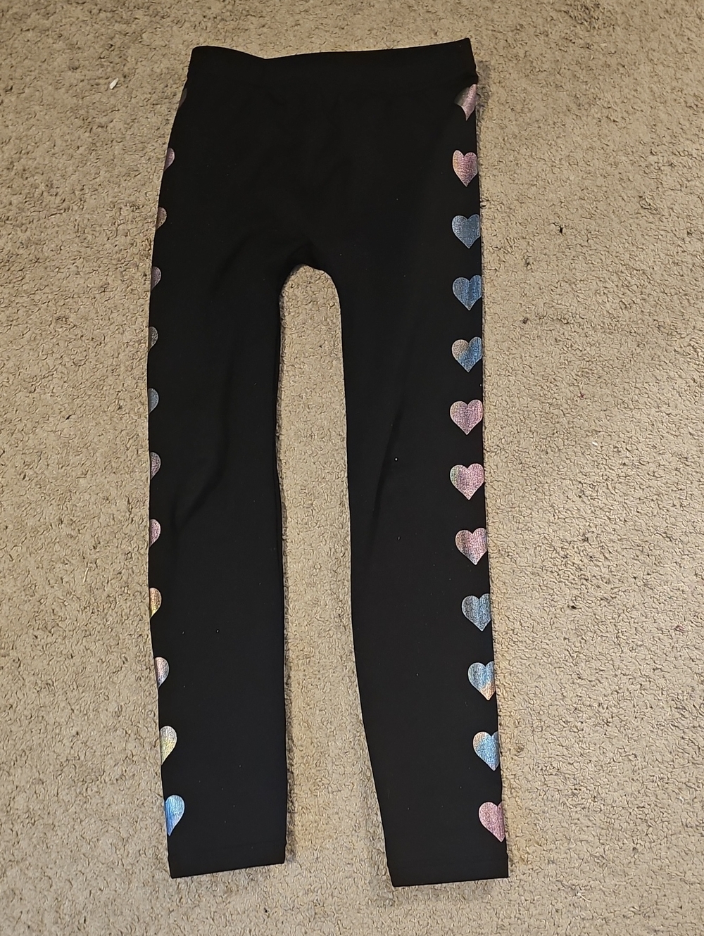 Kids Black Leggings with Rainbow Heart Side Print